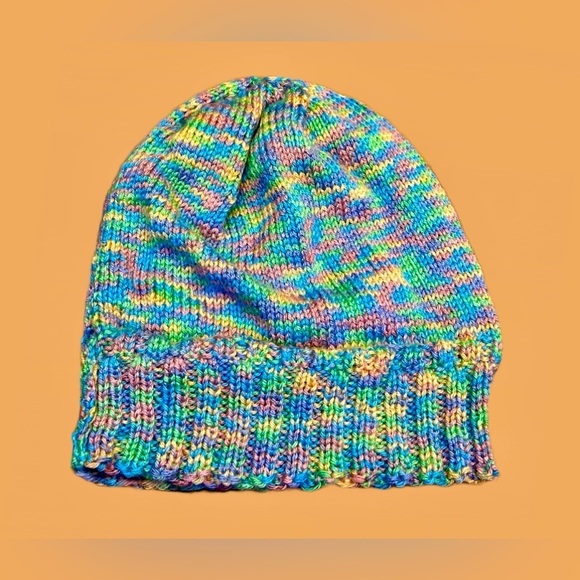 NEW Boutique Hand-Knitted Multicolored Hat, 11 X 12 Inches, Uncuffed. - Picture 2 of 8